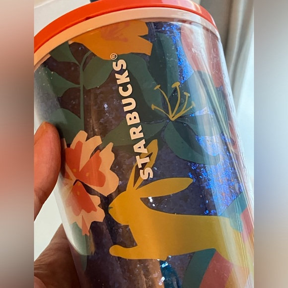 Starbucks 2021 Spring 16 oz. tumbler Easter rabbit sparkle floral & green cup - Picture 4 of 9